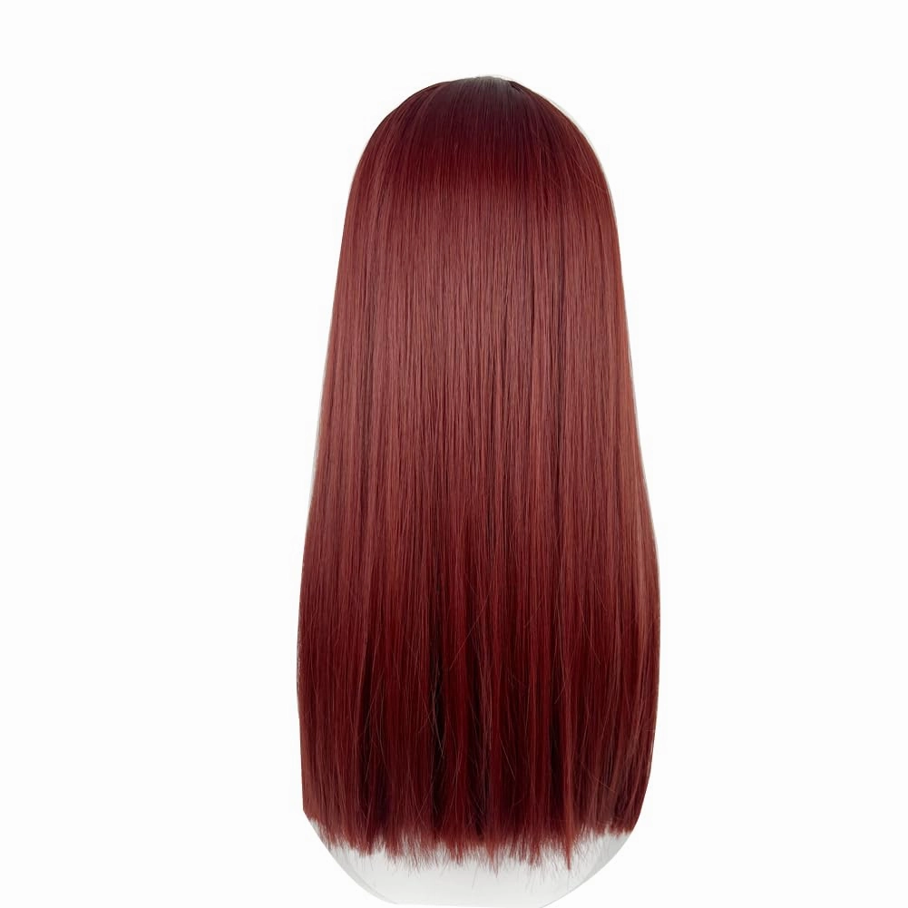 22 Inches long Hair Wig for Women Black Synthetic Hair Natural Long Straight Wig With Bangs Party Cosplay Wig for Girl (Raspberry Red)