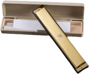 24 Hole Polyphonic C Harmonica Full Scale Professional Performance(Gold)