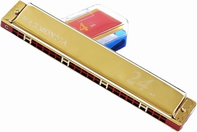 24 Hole Polyphonic C Harmonica Thickened Cover Professional Tuning(Gold)