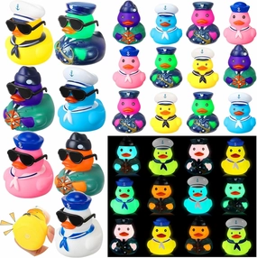 24 Pcs Cruise Ducks Light up Rubber Ducks Glow in The Dark Cruise Ship Accessories 2.4 Inch Nautical Sailing Rubber Decor for Hiding Party Favor Birthday
