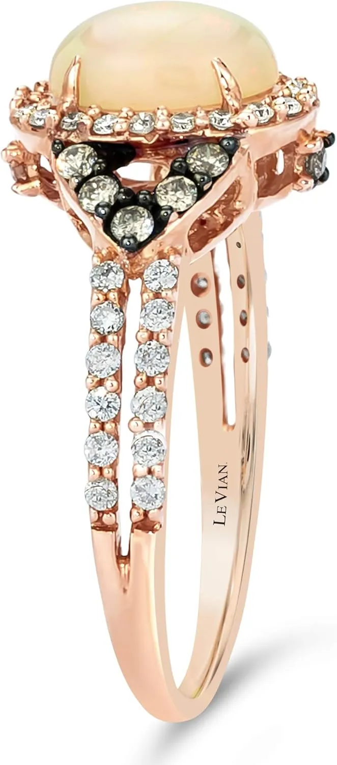 2/5 Carat Diamond and 3/5 Carat Opal Cabochon Oval Halo Split Shank Ring for Women in 14k Rose Gold (Fancy Brown/H-I, SI1-SI2, cttw) Promise Anniversary Ring Size 5 to 12.5 by LeVian
