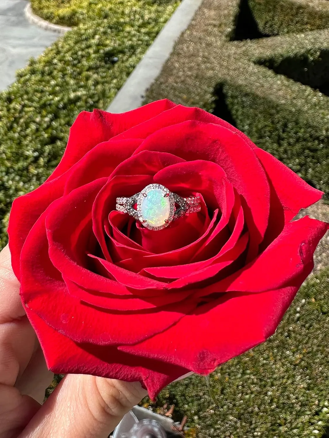 2/5 Carat Diamond and 3/5 Carat Opal Cabochon Oval Halo Split Shank Ring for Women in 14k Rose Gold (Fancy Brown/H-I, SI1-SI2, cttw) Promise Anniversary Ring Size 5 to 12.5 by LeVian