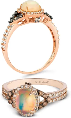 2/5 Carat Diamond and 3/5 Carat Opal Cabochon Oval Halo Split Shank Ring for Women in 14k Rose Gold (Fancy Brown/H-I, SI1-SI2, cttw) Promise Anniversary Ring Size 5 to 12.5 by LeVian