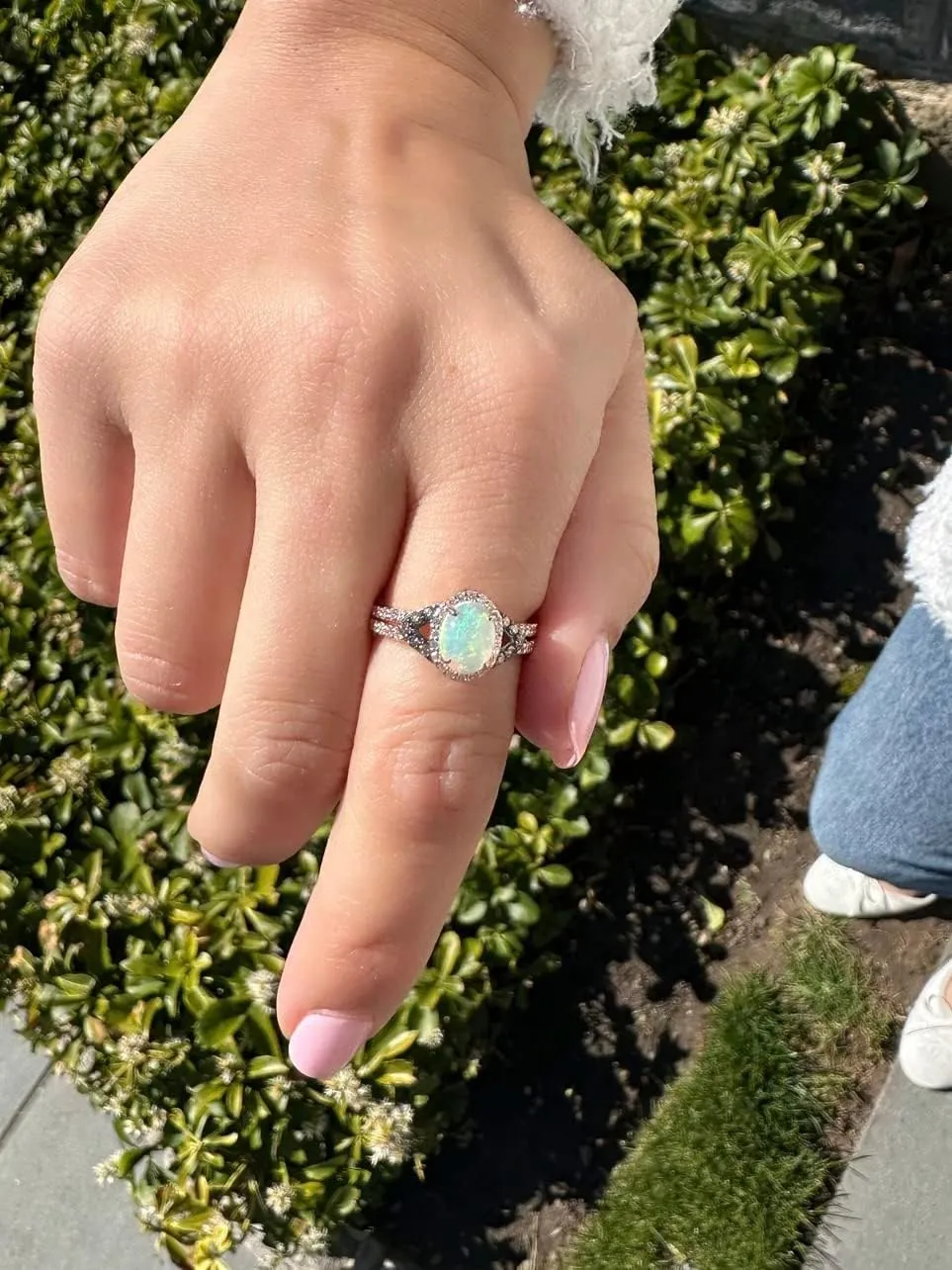 2/5 Carat Diamond and 3/5 Carat Opal Cabochon Oval Halo Split Shank Ring for Women in 14k Rose Gold (Fancy Brown/H-I, SI1-SI2, cttw) Promise Anniversary Ring Size 5 to 12.5 by LeVian