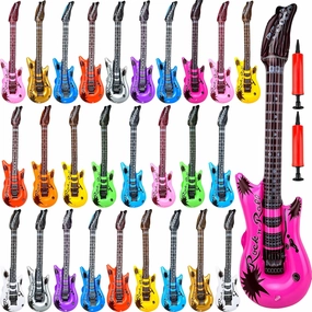 28 Pack Inflatable Guitar Blow up Guitar Bulk Inflatable Fake Party Guitar Prop Inflatable Rock Star Guitars for 80s 90s Themed Carnival Birthday Party Favor, 12 Colors