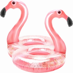 2 Pack Inflatable Flamingo Pool Floats Translucent Glitter Flamingo Float Rose Gold Flamingo Swim Pool Floats for Kids Adult Summer Beach Water Party Supplies