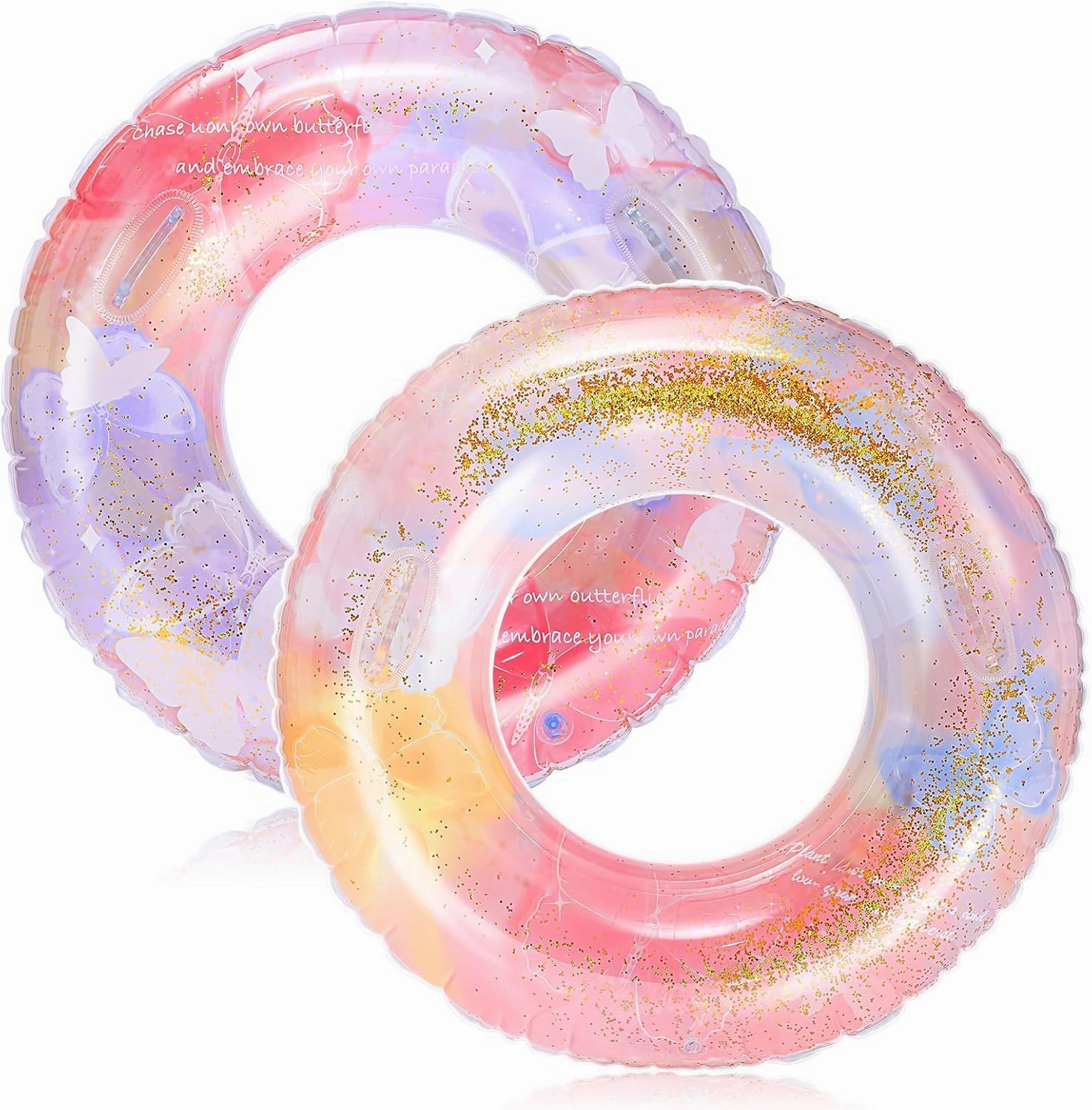 2 Pack Inflatable Pool Floats, Butterfly Floating Tubes 31.5" Swimming Ring Pool Essentials for Summer Beach Outdoor Bachelorette Party Supplies Favor