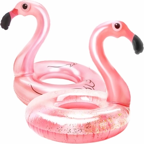 2 Pieces Large Inflatable Flamingo Pool Float Blow Up Summer Glitter Swimming Pool Floatings for Adults Pool Beach Party Supplies