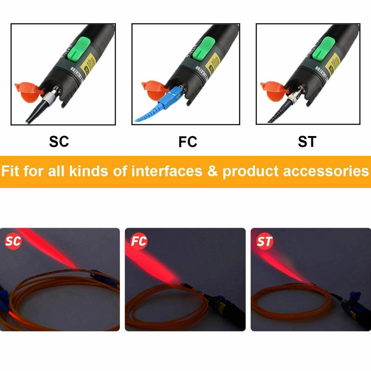 2Pack 50mW Visual Fault Locator Kit - 50KM Range, 2.5mm Universal Connector Compatible with FC/SC/ST/LC Interface, VFL Red Light Pen for Network Cable Testing, Fiber Optic Source Tester Tool