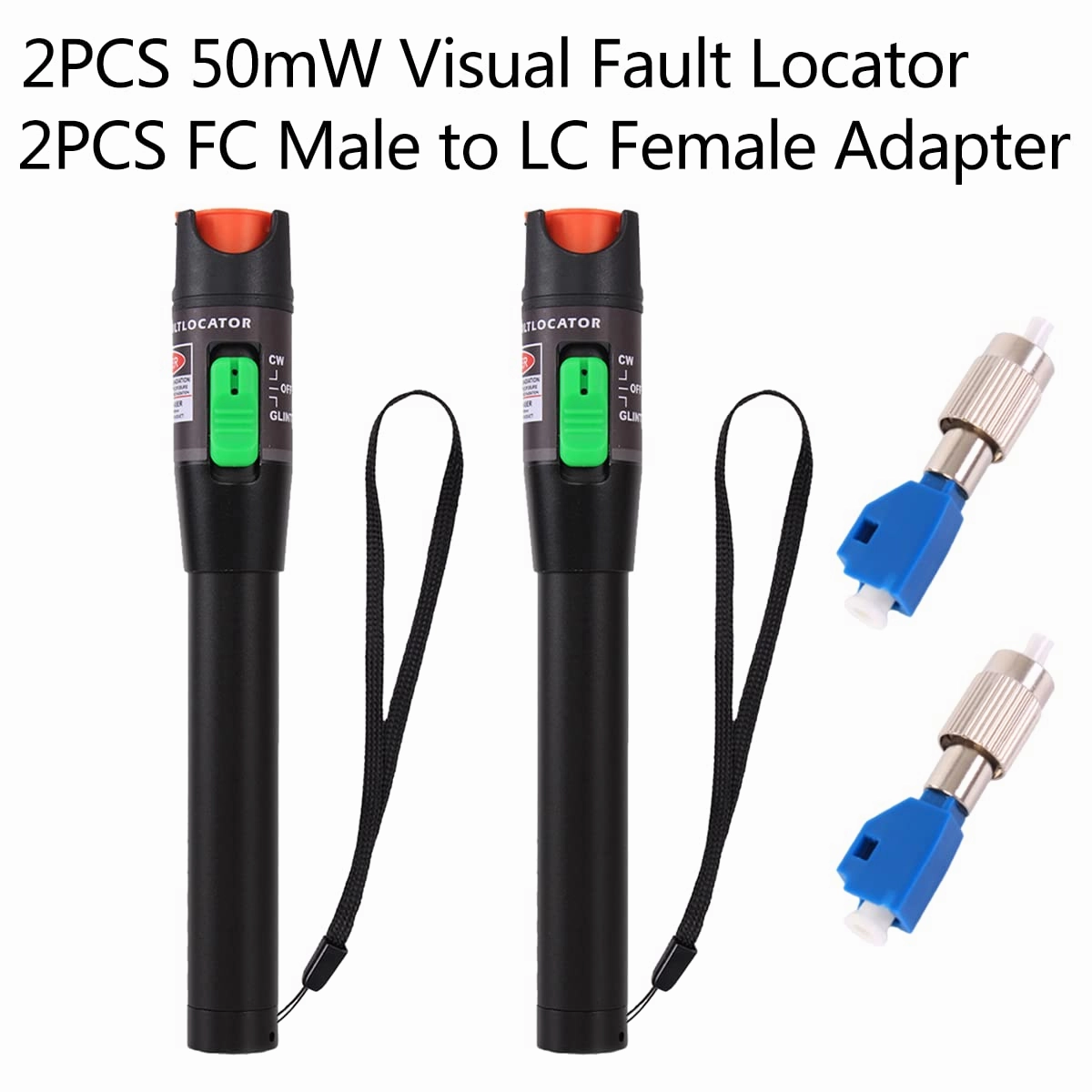 2Pack 50mW Visual Fault Locator Kit - 50KM Range, 2.5mm Universal Connector Compatible with FC/SC/ST/LC Interface, VFL Red Light Pen for Network Cable Testing, Fiber Optic Source Tester Tool