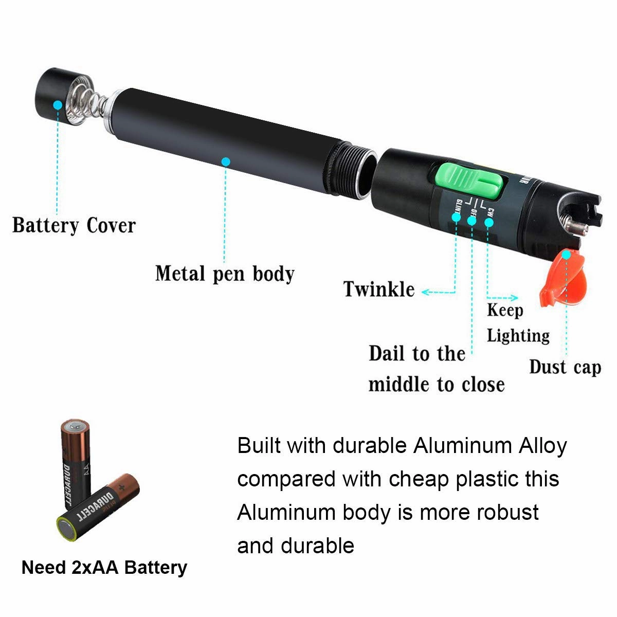 2Pack 50mW Visual Fault Locator Kit - 50KM Range, 2.5mm Universal Connector Compatible with FC/SC/ST/LC Interface, VFL Red Light Pen for Network Cable Testing, Fiber Optic Source Tester Tool