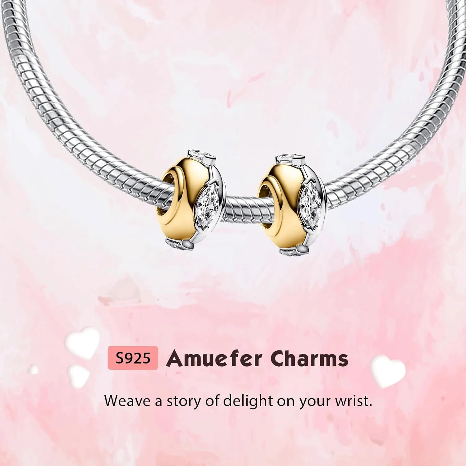 2Pcs Clip Charms for Bracelets 925 Sterling Silver with Cubic Zirconia Shell Pink Pavé Family Always Stopper Birthday Christmas Jewelry Gifts for Women