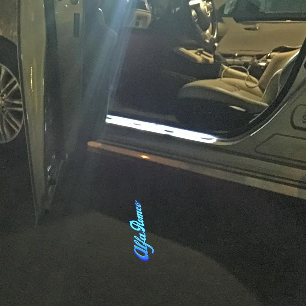 2pcs Non-Fading LED Car Door Logo Lights Courtesy Projector Laser Welcome Light Ghost Shadow Puddle lamp for Giulia Stelvio Giulietta Mito Tonale 147 159 166 Accessories (Ice Blue Light-HD/2pcs)