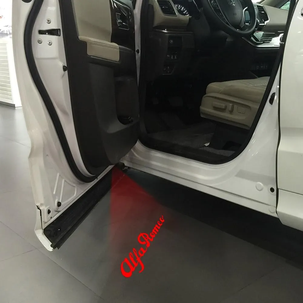 2pcs Non-Fading LED Car Door Logo Lights Courtesy Projector Laser Welcome Light Ghost Shadow Puddle lamp for Giulia Stelvio Giulietta Mito Tonale 147 159 166 Accessories (Red Light-HD/2pcs)