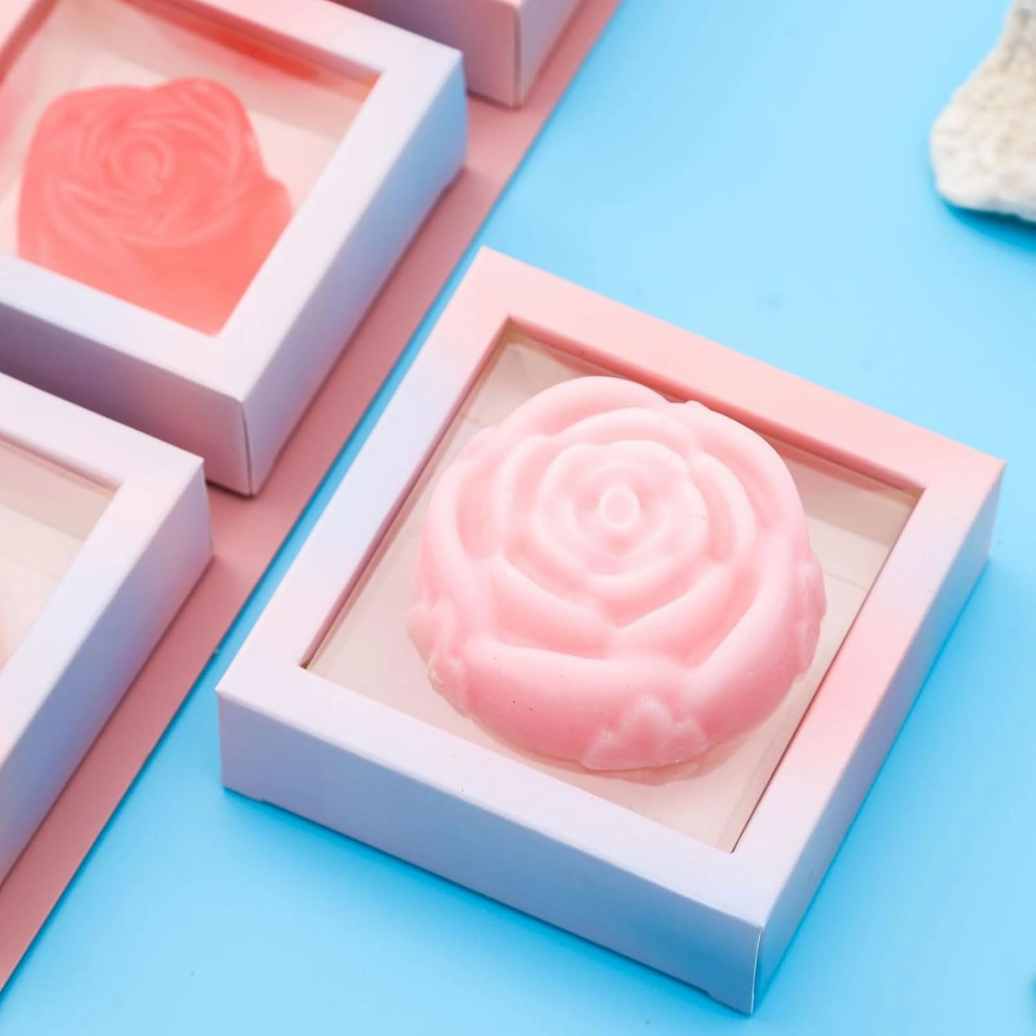 2PCS Rose Handmade Soap, Pure Plant Oil Bath and Body Soap for All Skin Types, Shower, Hand Soaps, Flower Soap Wedding Handmade Soap Gift (2, Red)