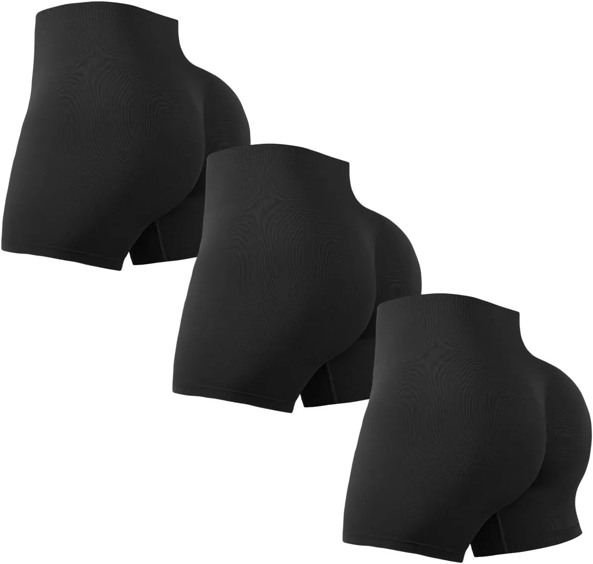 3 Piece Workout Shorts Womens Seamless High Waisted Scrunch Butt Athletic Gym Yoga Biker Shorts