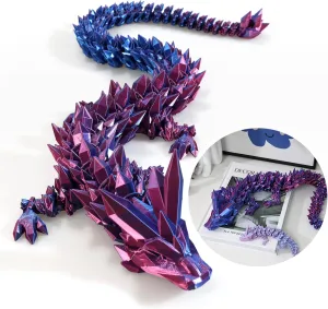 30 ”Large 3D Dragon,Flexible Articulated Dragon,Crystal Dragon Toy,3D Printed Gift for Festival,Home Decoration, Executive Desk Decorations (red Blue)