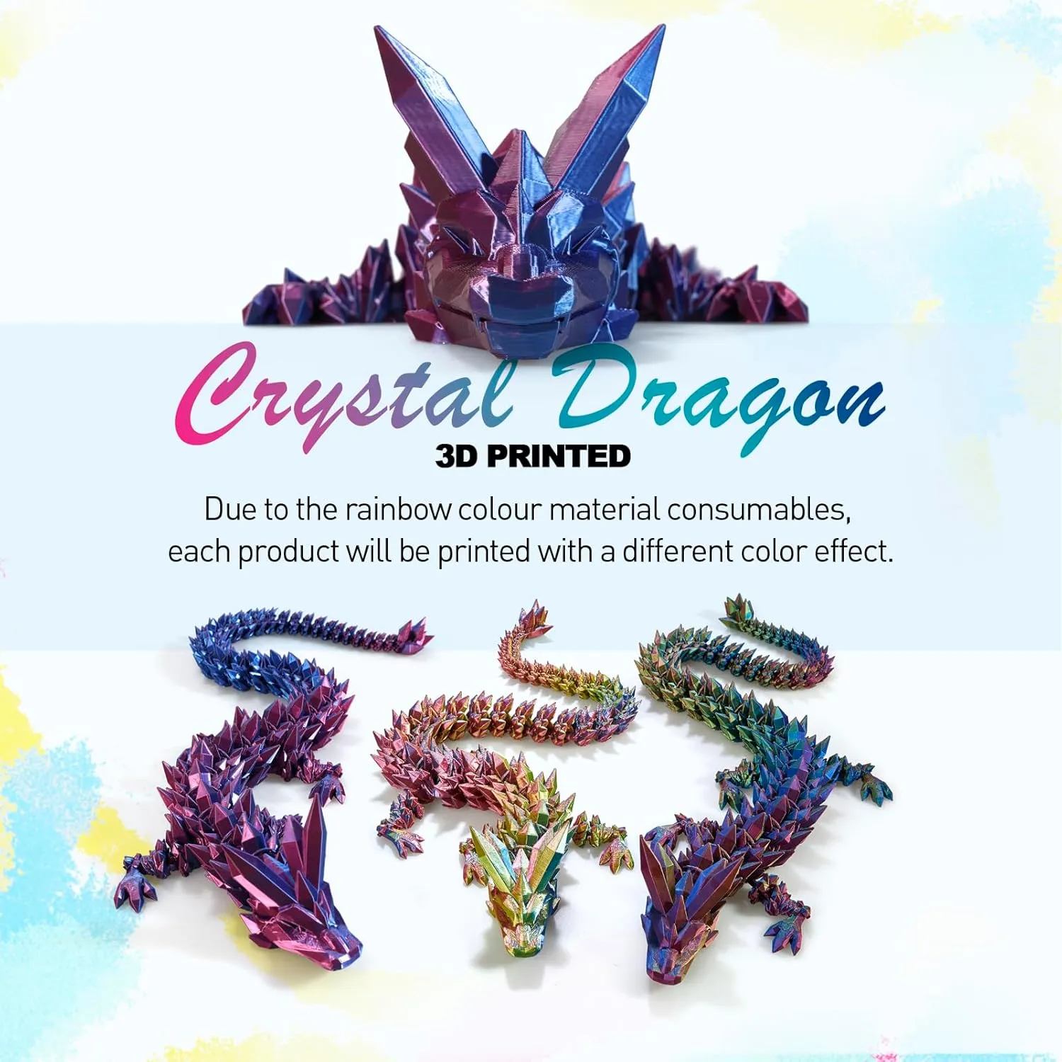 30 ”Large 3D Dragon,Flexible Articulated Dragon,Crystal Dragon Toy,3D Printed Gift for Festival,Home Decoration, Executive Desk Decorations (red Blue)