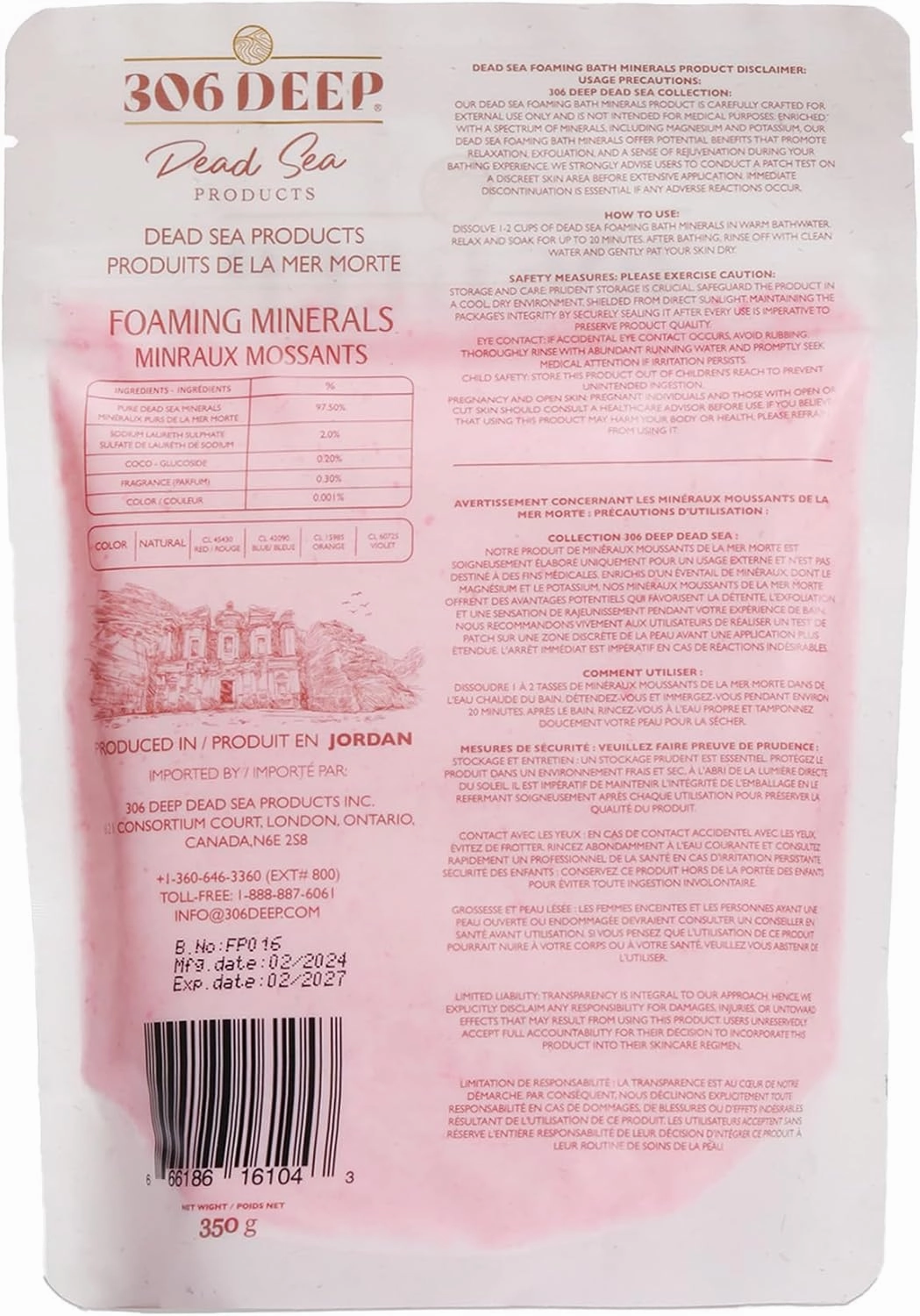 306 Deep Dead Sea Bath Salts Foaming Minerals - Pink Dead Sea Coarse Mineral for Soaking with Lavender Essential Oils, Alternative to Magnesium Flakes and Epsom Salt, Relaxing Bath Products