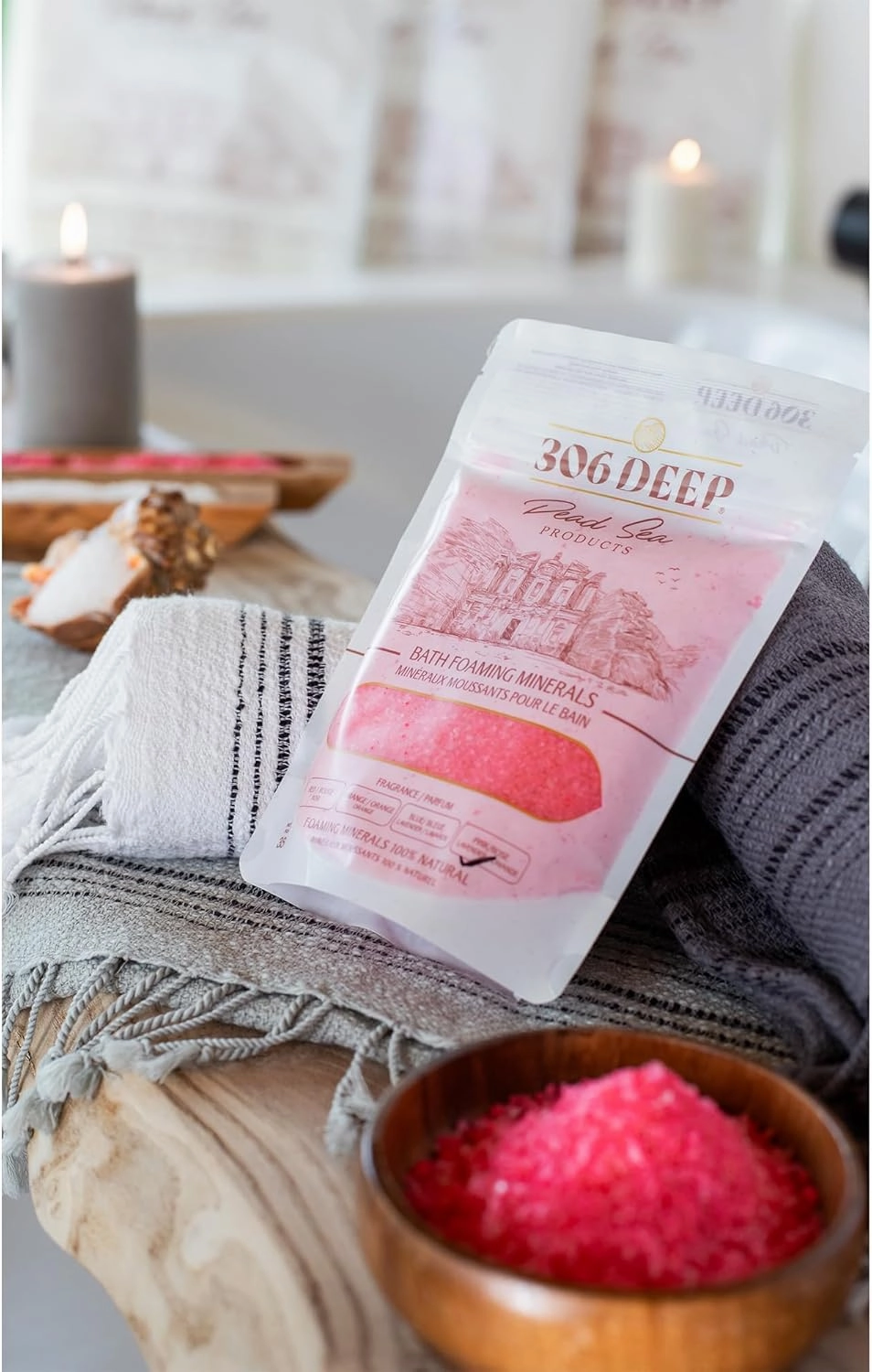 306 Deep Dead Sea Bath Salts Foaming Minerals - Pink Dead Sea Coarse Mineral for Soaking with Lavender Essential Oils, Alternative to Magnesium Flakes and Epsom Salt, Relaxing Bath Products