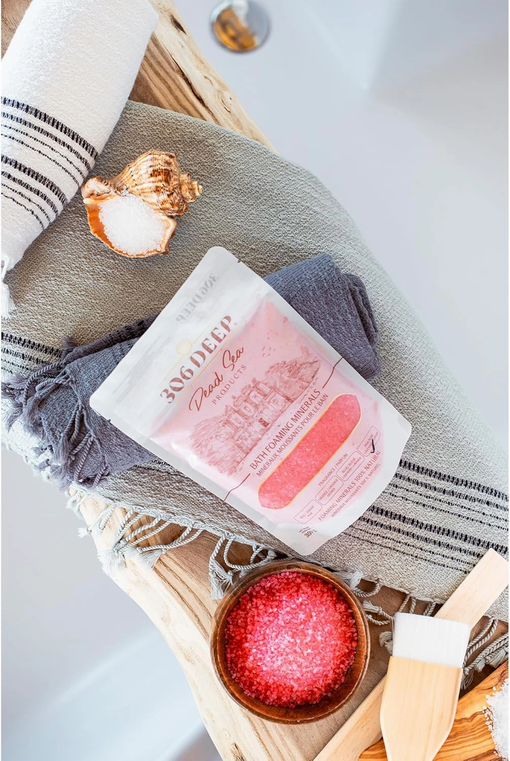 306 Deep Dead Sea Bath Salts Foaming Minerals - Pink Dead Sea Coarse Mineral for Soaking with Lavender Essential Oils, Alternative to Magnesium Flakes and Epsom Salt, Relaxing Bath Products