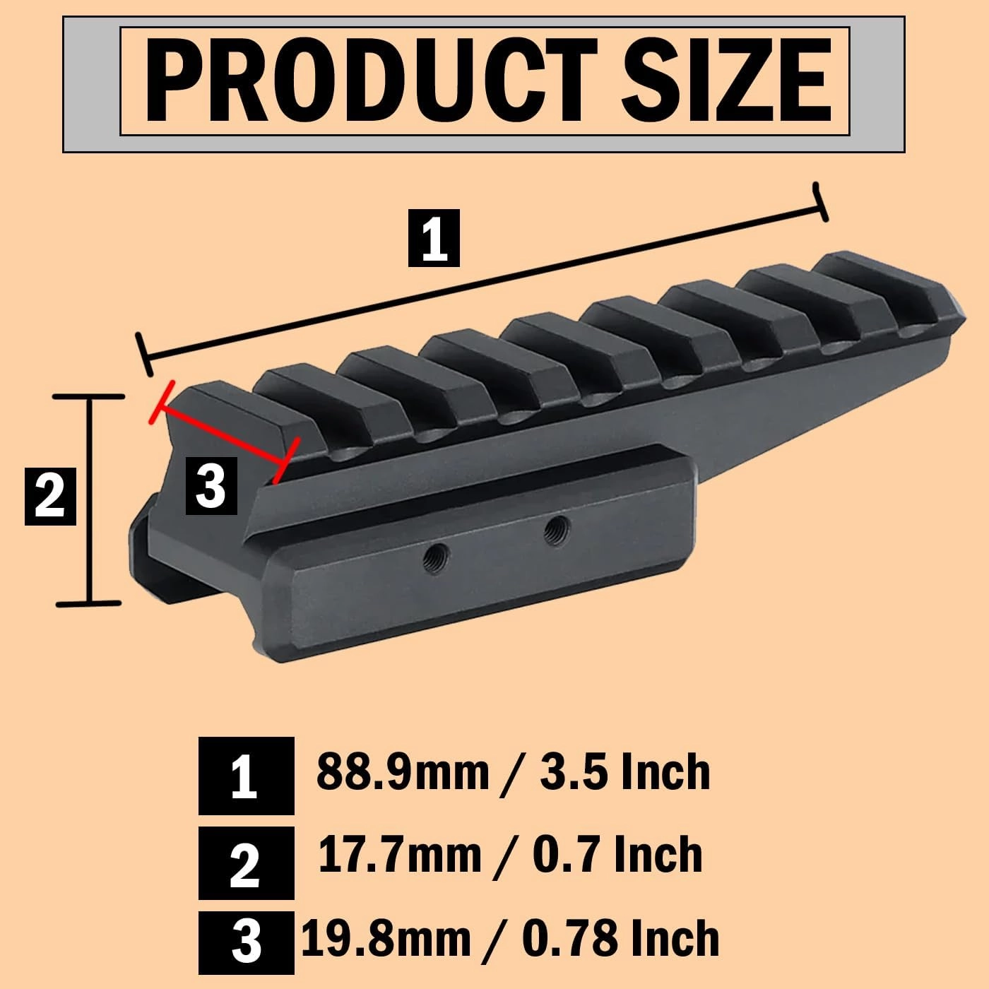 360 Tactical Low-Profile Full Size Riser Mount, 0.5" High 13 Slots Riser Mount 0.5 inch High for Scopes and Optics Three T Trading