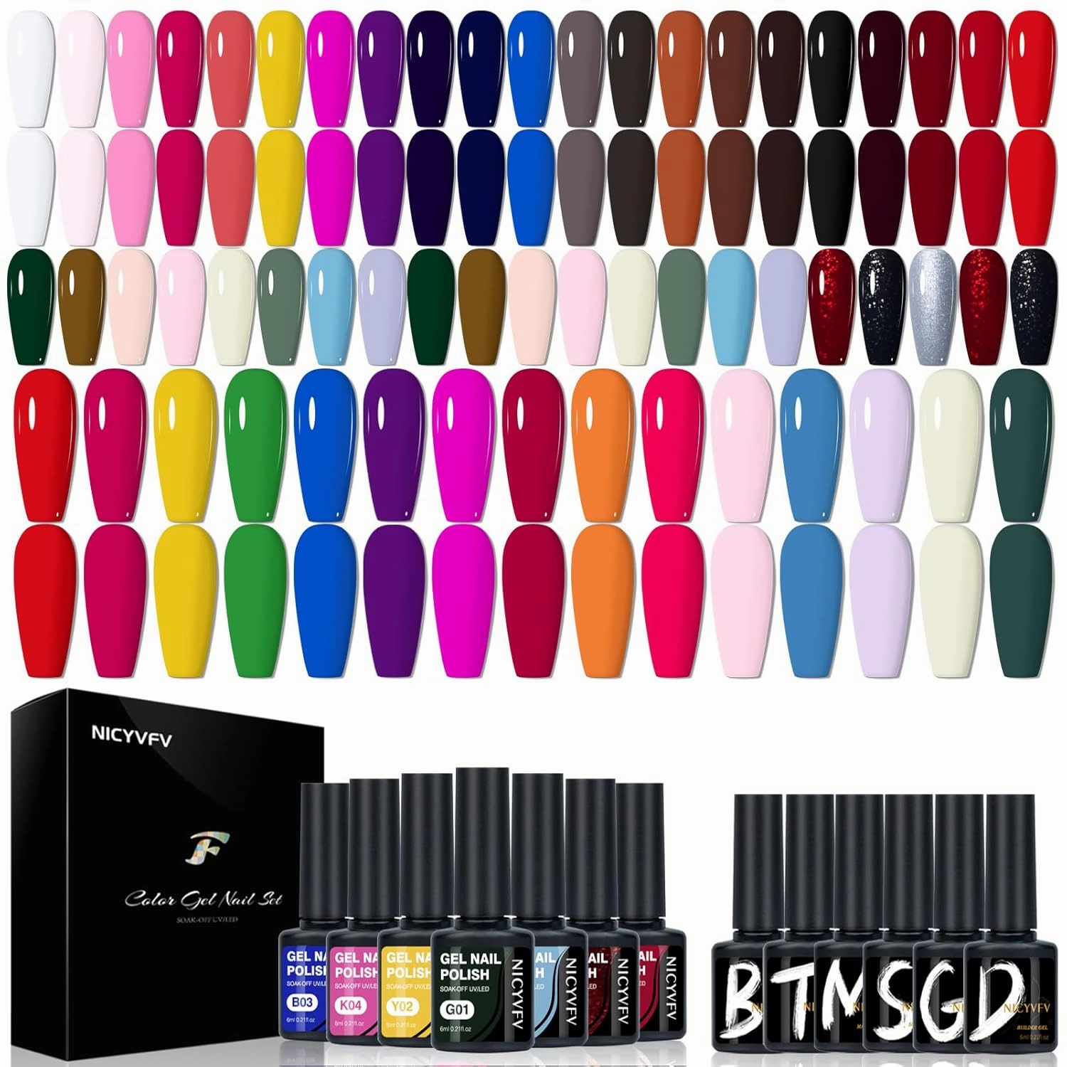 38 PCS and 20 PCS Gel Nail Set, Daily Classic 32 Colors and Neon Pastel Bright Shades 15 Colors Gel Polish Set, Women Nail Art Kit