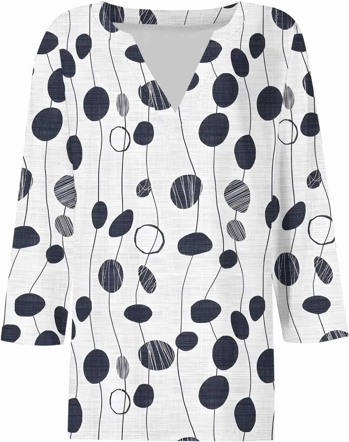 3/4 Length Sleeve Tops for Women Casual Summer V Neck Floral Tops Trendy Summer Loose Fits Vacation Clothes