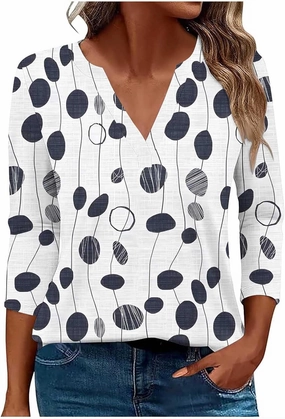 3/4 Length Sleeve Tops for Women Casual Summer V Neck Floral Tops Trendy Summer Loose Fits Vacation Clothes