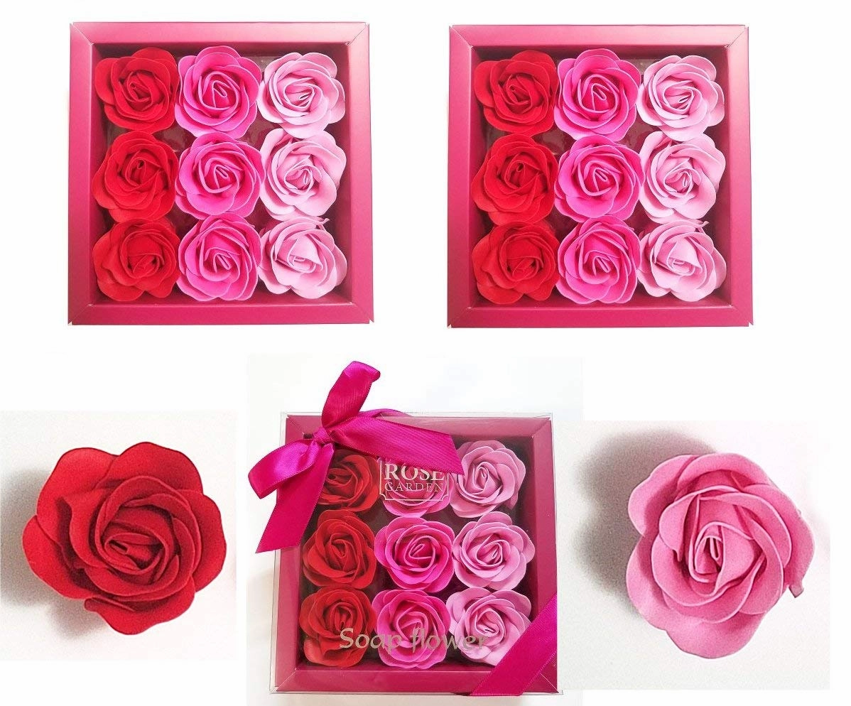 3 Boxes (27 Pcs Total) of Red Flora Scented Rose Flower Bath Soap, Plant Essential Oil Rose Soap in Gift Box, Gift for Anniversary/Birthday/Wedding/Valentine Day/Mothers Day