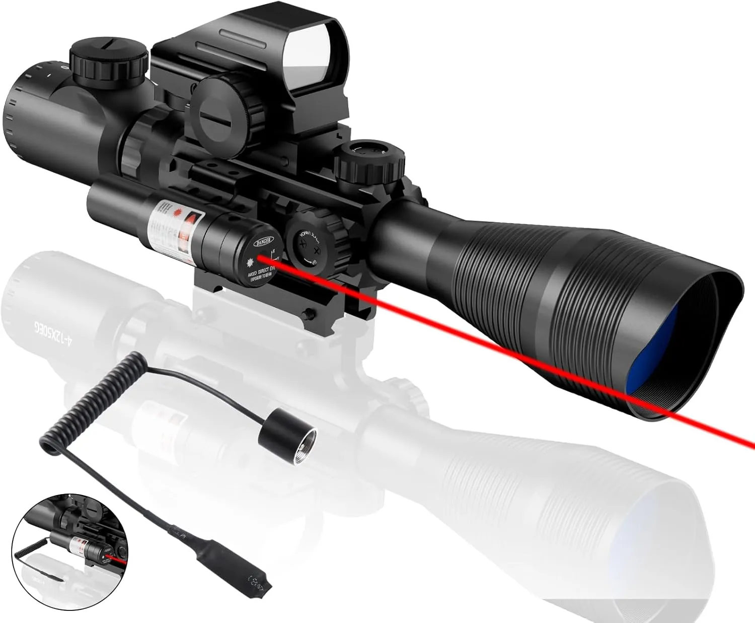 4-12/16x50EG Rifle Scope Combo Dual Illuminated Red/Green with Green/Red Laser 4 Models Holographic Reticle Red Dot for Rail Mount