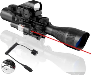 4-12/16x50EG Rifle Scope Combo Dual Illuminated Red/Green with Green/Red Laser 4 Models Holographic Reticle Red Dot for Rail Mount