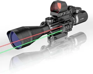 4-12/16x50EG Rifle Scope Combo Dual Illuminated Red/Green with Green/Red Laser 4 Models Holographic Reticle Red Dot for Rail Mount