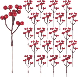 48 Pack Artificial Red Berry Stems, 7.1 Inch Burgundy Red Berry Picks Holly Berries Branches for Christmas Tree Decorations Crafts Wedding Holiday Season Winter Décor Home Decor