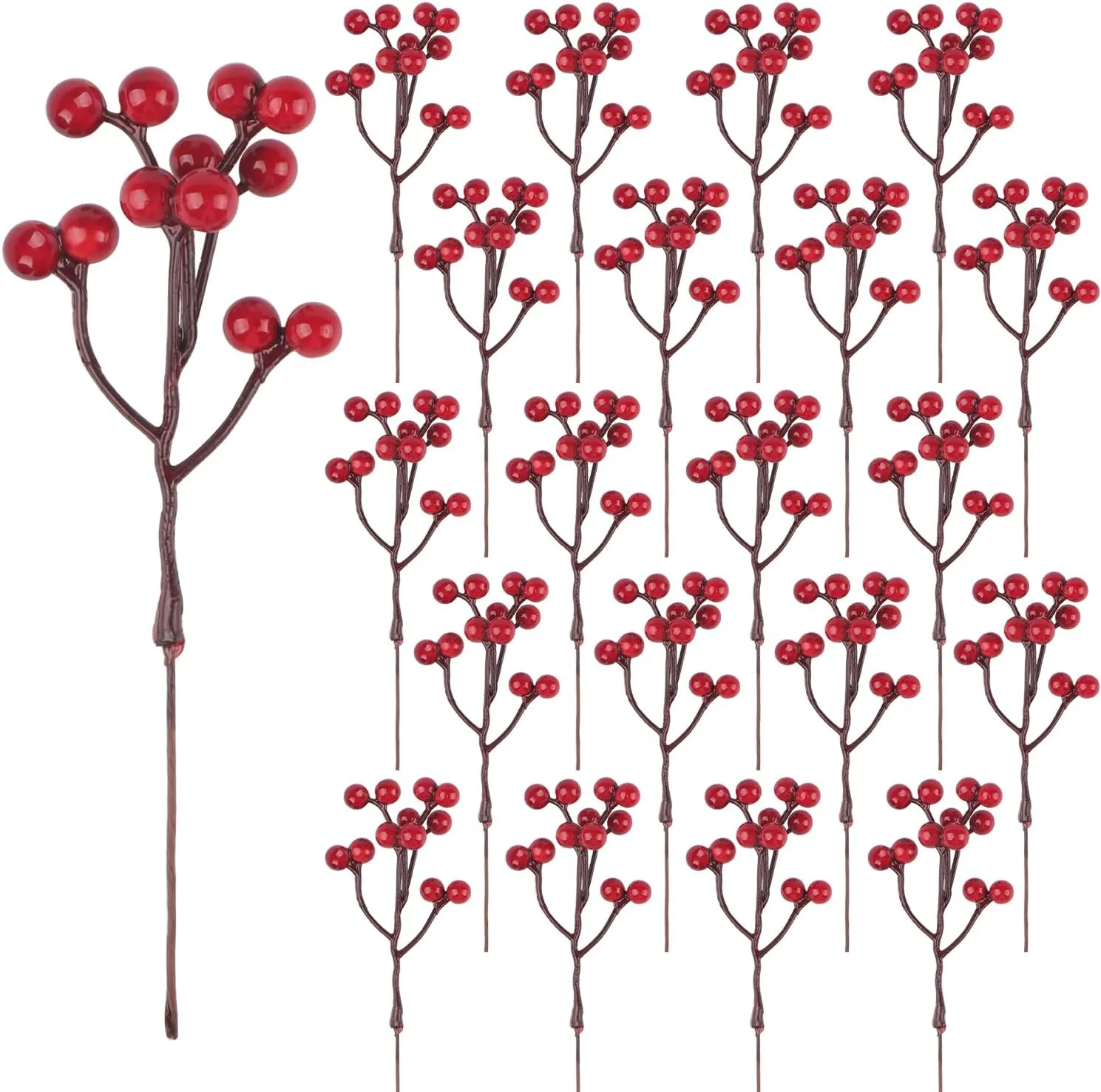 48 Pack Artificial Red Berry Stems, 7.1 Inch Burgundy Red Berry Picks Holly Berries Branches for Christmas Tree Decorations Crafts Wedding Holiday Season Winter Décor Home Decor