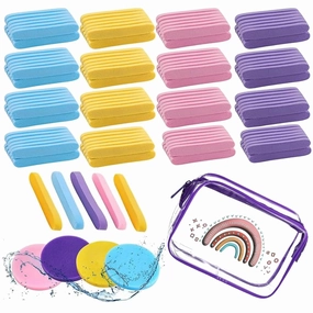 480 Pack Compressed Facial Sponges, Disposable Face Sponge for Cleansing, 4 Colors Expanding Face Pads with Waterproof PVC Zipper Bag