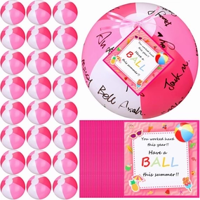 48 Pcs Graduation Beach Balls with Cards End of Year Student Gifts 24 Rainbow Pool Balls Inflatable Pool Toys 24 Graduation Cards Summer Beach Outdoor Class of 2025 Party Favor (12 Inch,Pink)