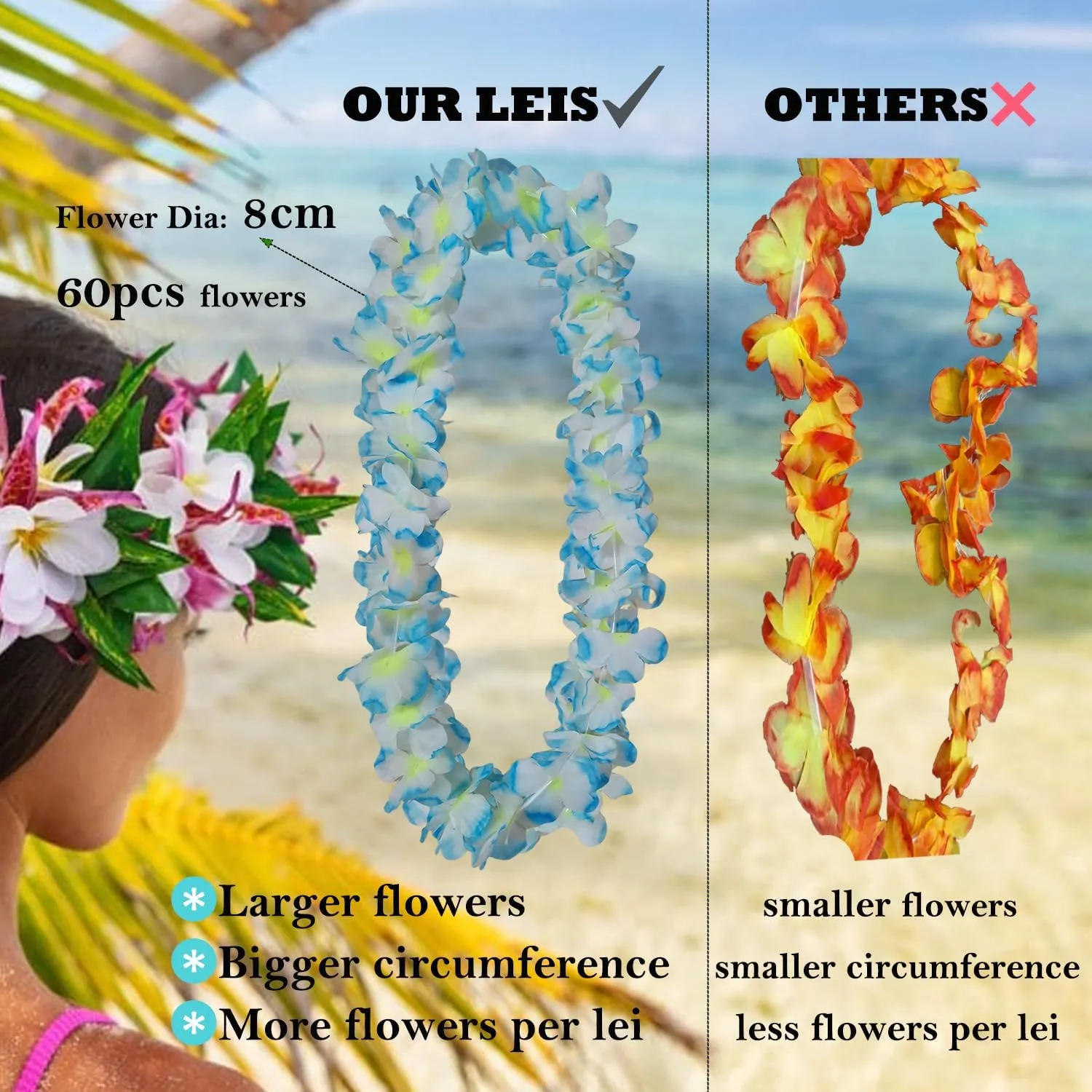 48pcs Hawaiian Costume Accessories Set for Women Luau Party Outfit Wedding Favors