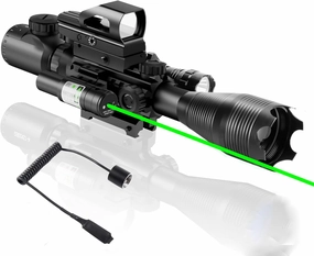 4-12/16x50EG Rifle Scope Combo Dual Illuminated Red/Green with Green/Red Laser 4 Models Holographic Reticle Red Dot for Rail Mount