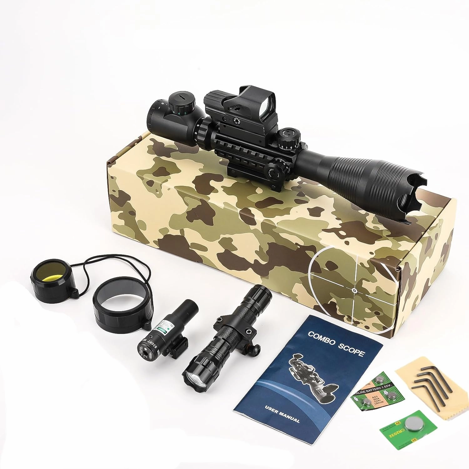 4-12/16x50EG Rifle Scope Combo Dual Illuminated Red/Green with Green/Red Laser 4 Models Holographic Reticle Red Dot for Rail Mount