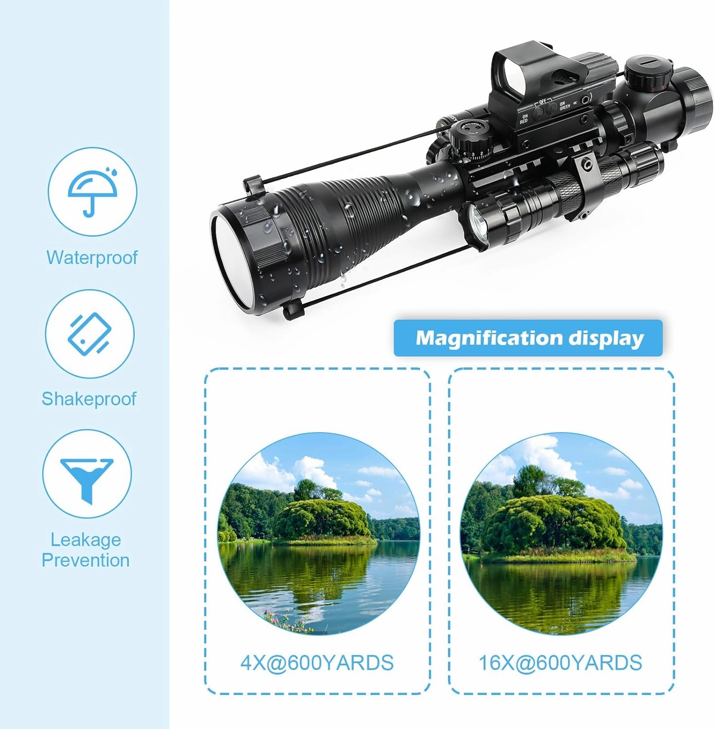 4-12/16x50EG Rifle Scope Combo Dual Illuminated Red/Green with Green/Red Laser 4 Models Holographic Reticle Red Dot for Rail Mount