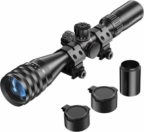 4-16X44AO Rifle Scope with Locking Turret Sunshade,SFP,Red Green Blue Illumination Reticle and Side Focus Dial,Front Parallax Adjustment,Rifle Scopes for Hunting,Fits 20mm Free Mounts