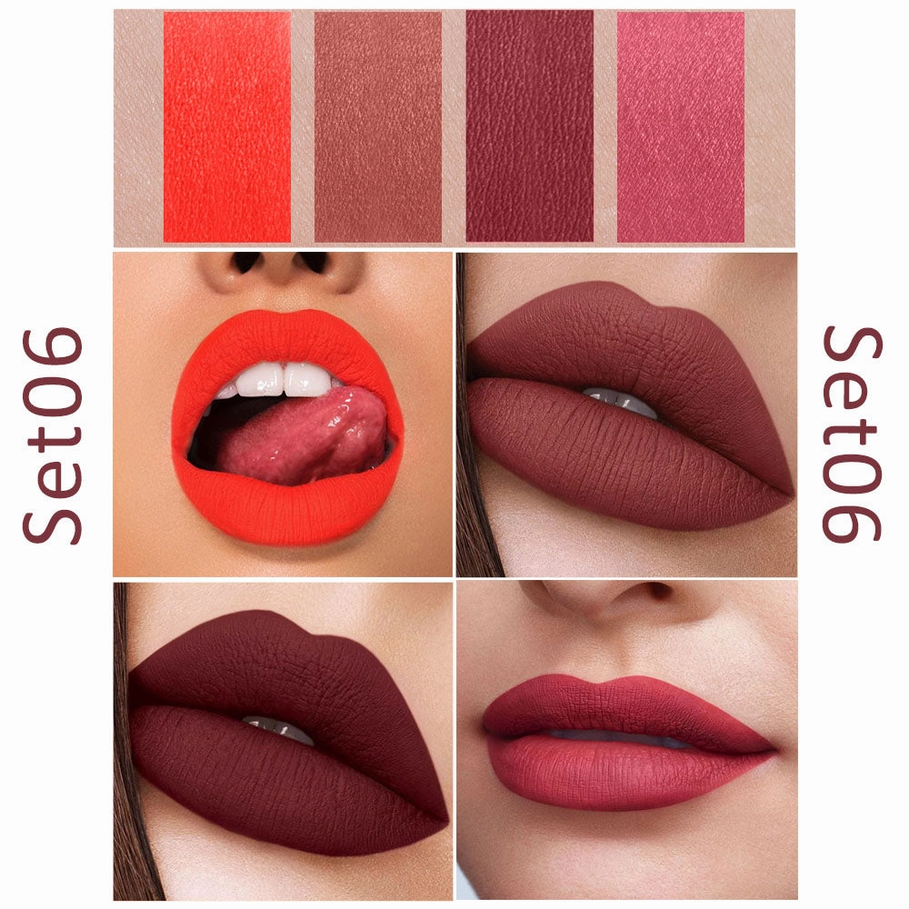 4 Pack Mini Matte Red Cigarette Lipstick Sets Lip Kit, DNM Litte Smoke Tube Moisturizing Velvet Lipstick Lip Stain Long Lasting Waterproof for Women Makeup Lipstick labiales matte larga (A-Set06)