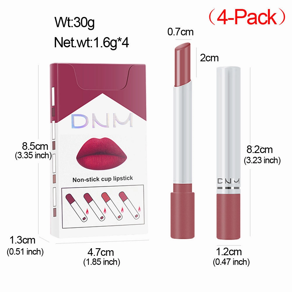 4 Pack Mini Matte Red Cigarette Lipstick Sets Lip Kit, DNM Litte Smoke Tube Moisturizing Velvet Lipstick Lip Stain Long Lasting Waterproof for Women Makeup Lipstick labiales matte larga (A-Set06)