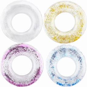 4 Pack Pool Float Rings Inflatable Pool floaties for Kids Glitter Multicolor Swim Tube Pool Floaties for Kids Summer Outdoor Floats