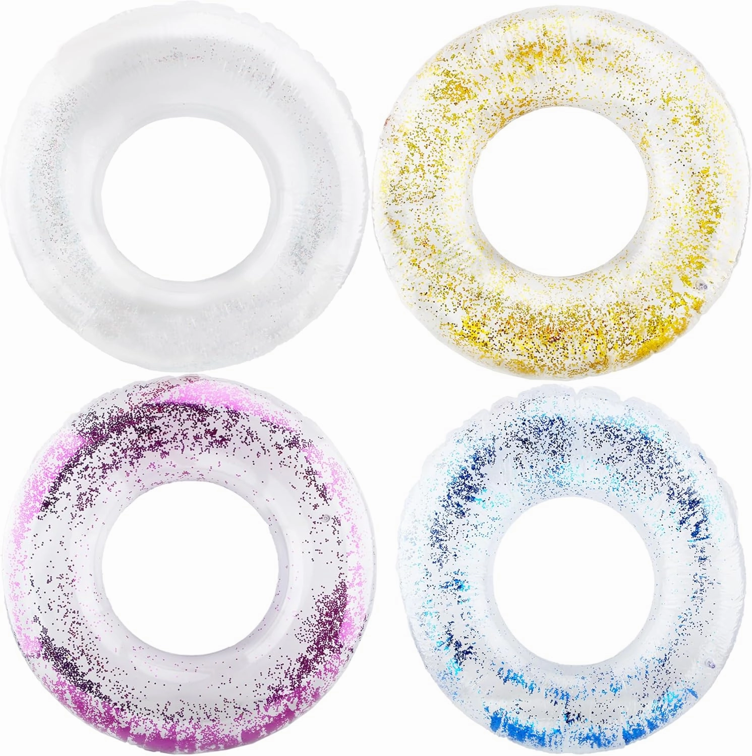4 Pack Pool Float Rings Inflatable Pool floaties for Kids Glitter Multicolor Swim Tube Pool Floaties for Kids Summer Outdoor Floats