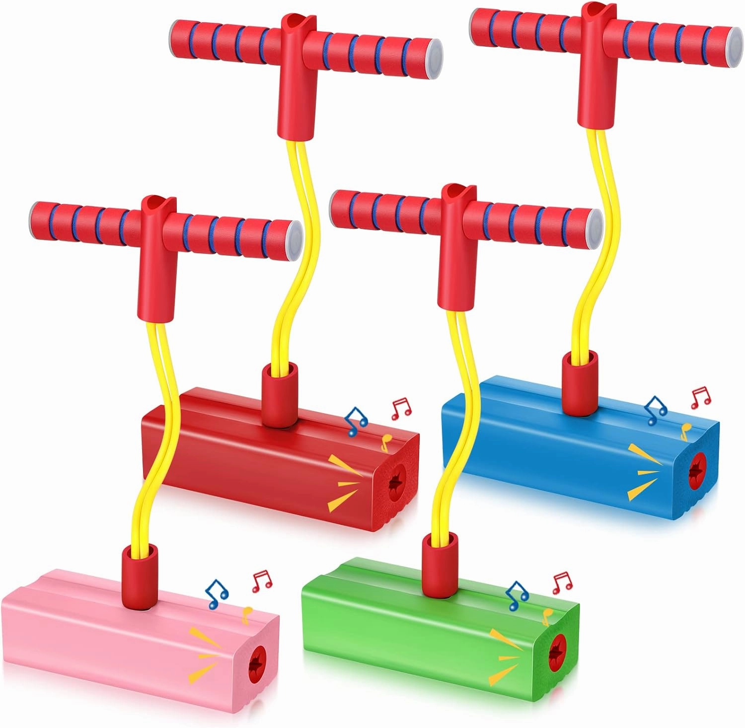 4 Pcs Pogo Stick Foam Pogo Jumper for Kids Foam Pogo Jumper Pogo Stick Toy Fun and Safe Jumping Stick for Teens Adults Outdoor Indoor Sports Gift,makes Squeaky Sounds and Squeaks with Each Hop