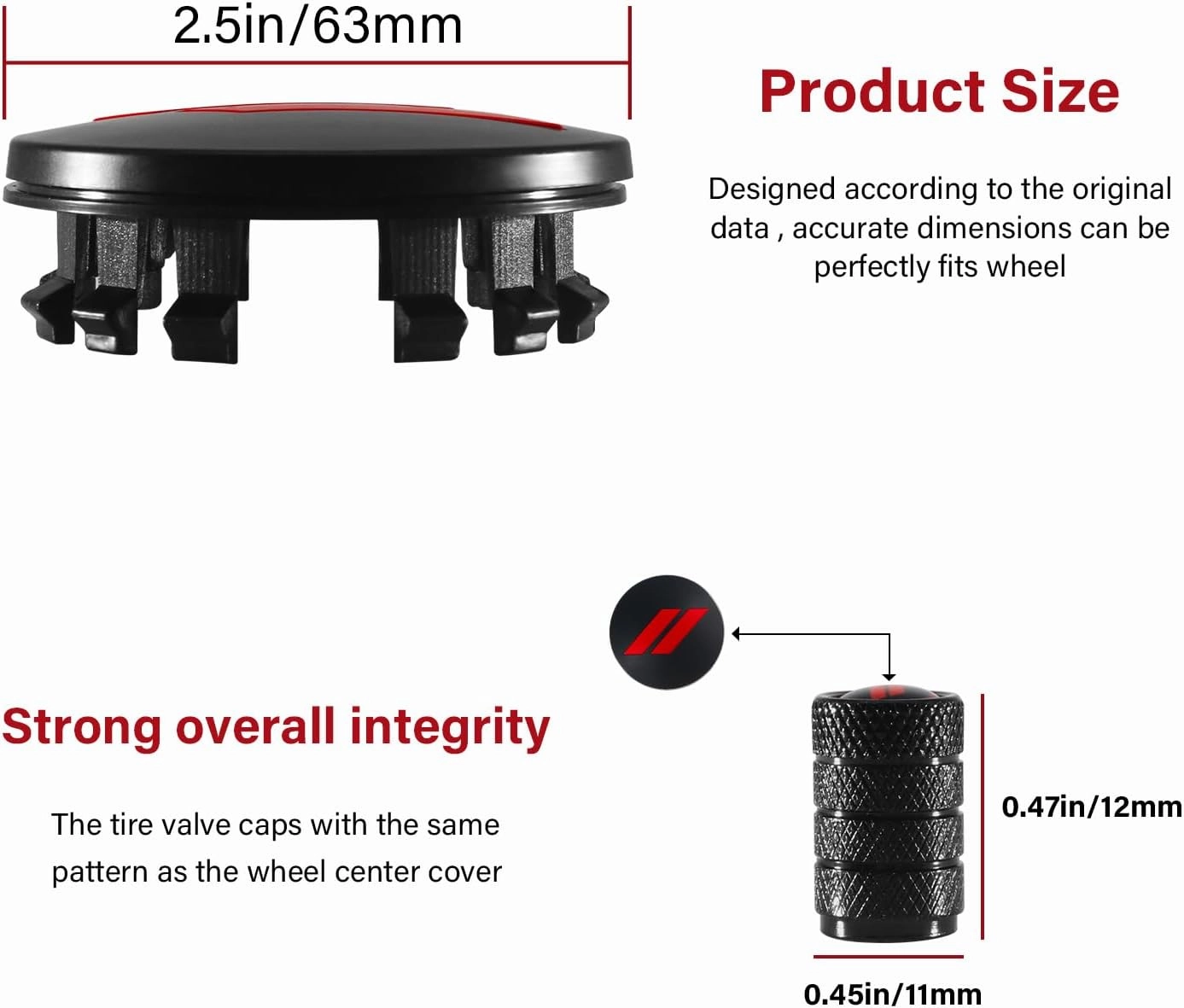 4PCS 63mm=2.5 inch Slash Wheel Center Cap Covers for Dodge Charger Challenger Durango Journey Avenger Hornet Dart R/T SRT Non Fading Hubcaps Rim   Tire Valve Stem Caps Covers Trim (Red)