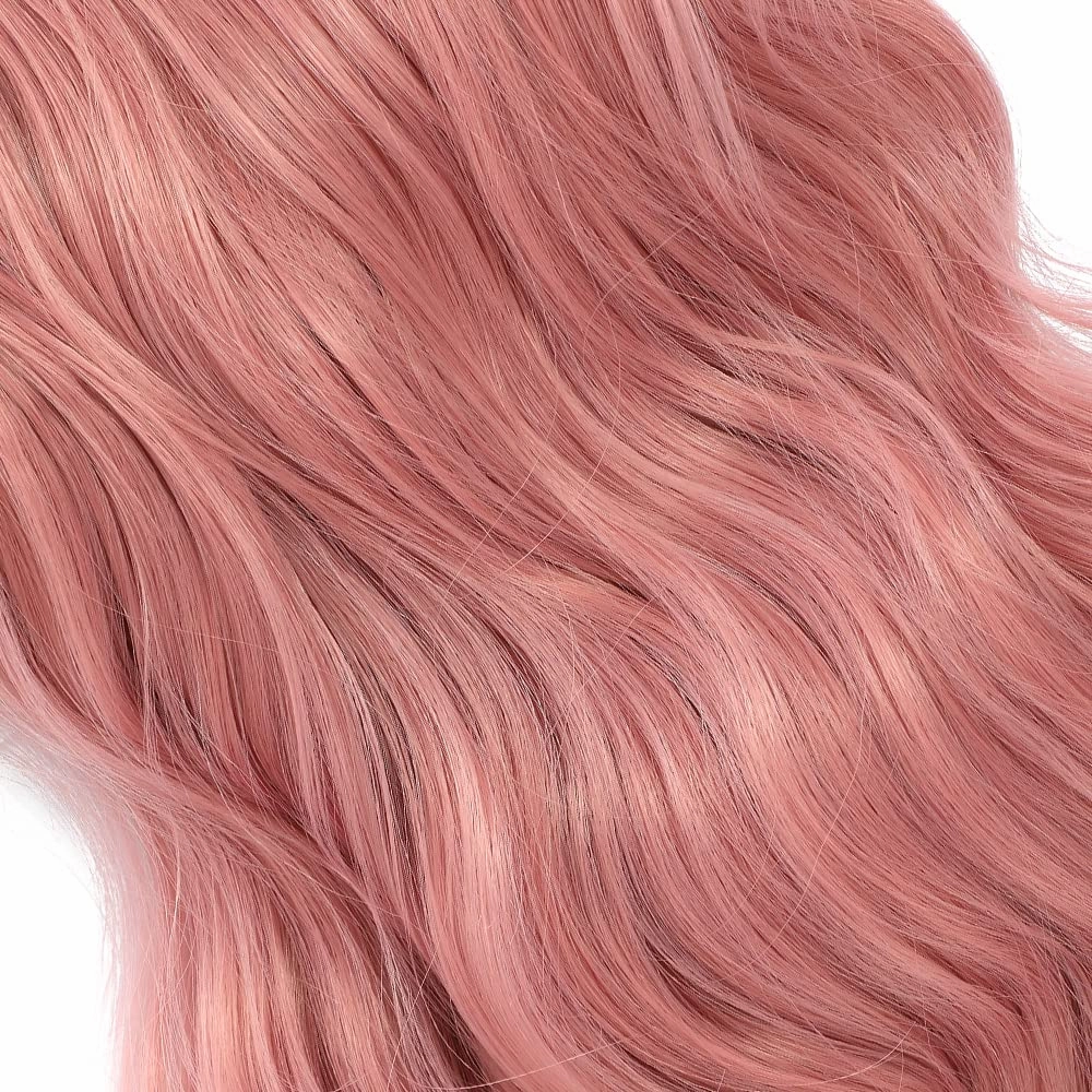 4PCS Clip in Hair Extensions 20Inch Long Wavy Hair Extensions Clip ins Synthetic Thick Hair Piece for Women (Pink)