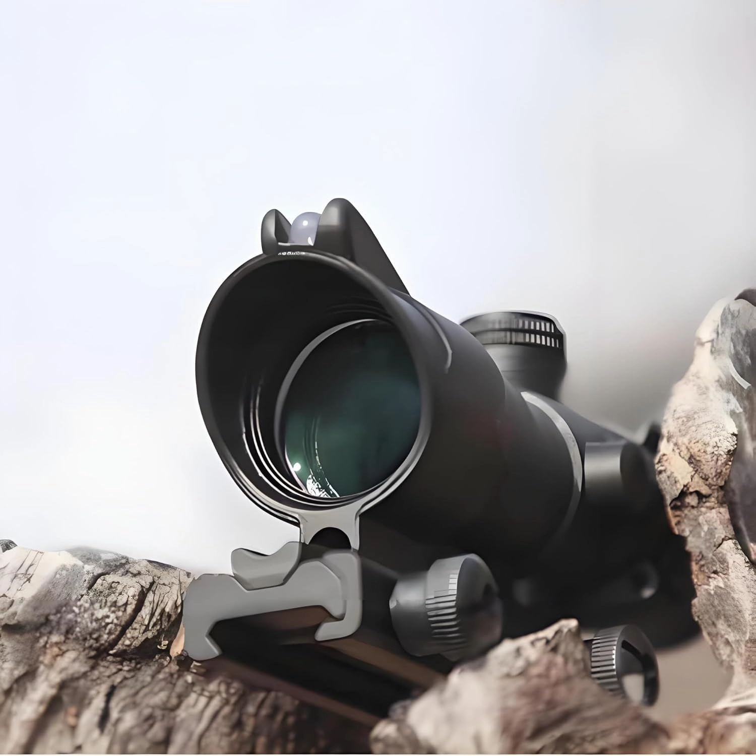 4x32 Fixed Magnification Scope with Red Fiber Optic Sight, Green Coated Lens, Illuminated Reticle, Side Turrets, Quick-Detach Mount Compatible with 20mm Rail
